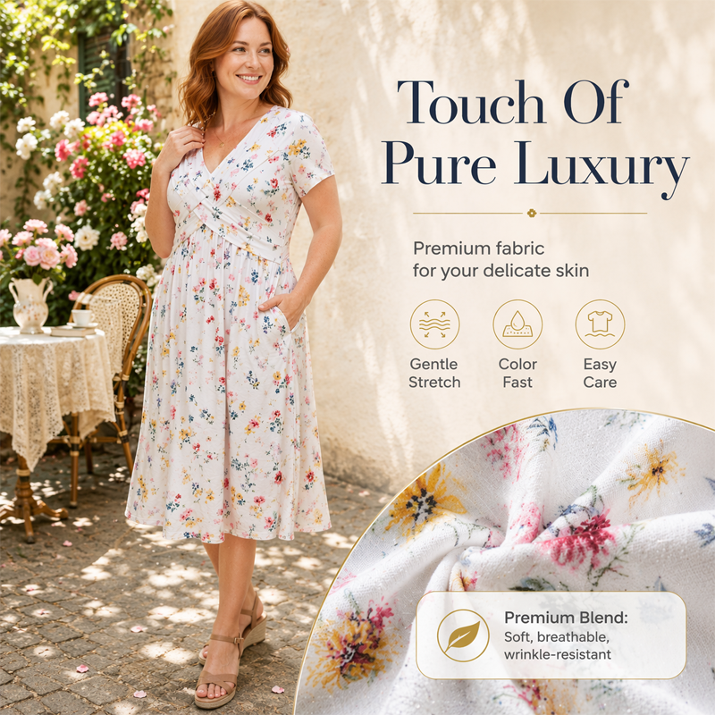 Junella™ | Floral V-Neck Twist-Waist Dress