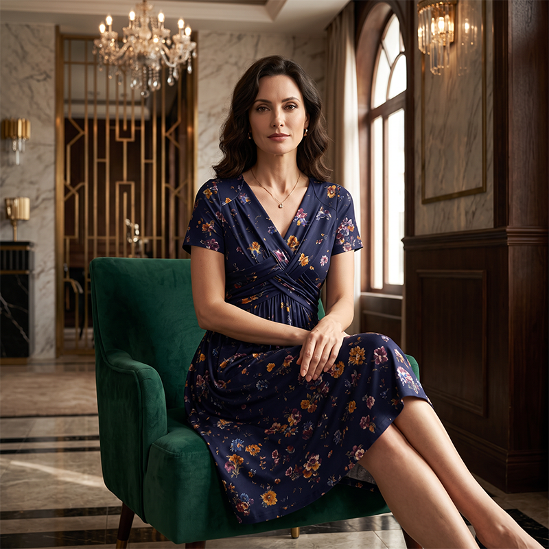 Junella™ | Floral V-Neck Twist-Waist Dress