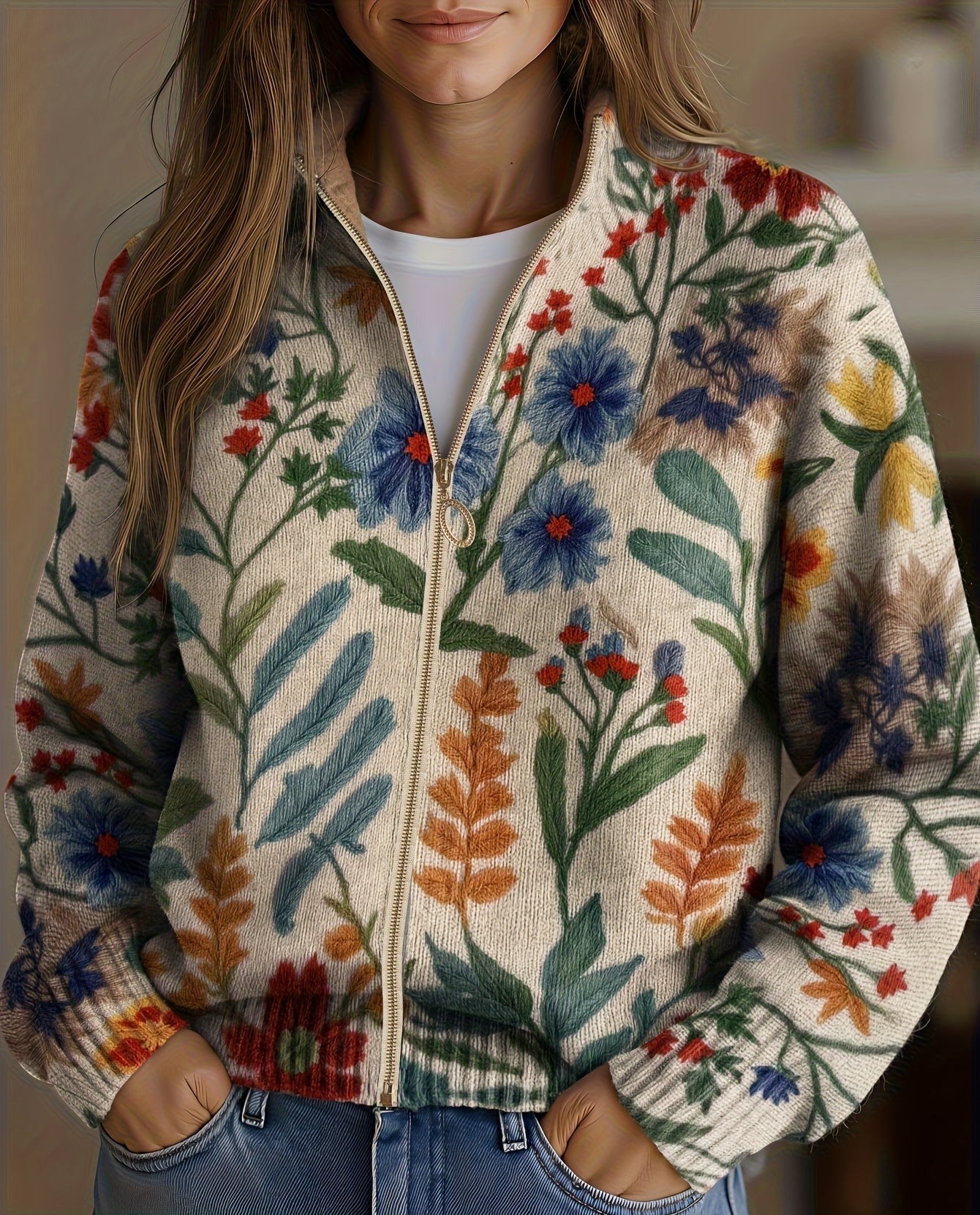 Tabitha™ | Botanical Garden Floral Zip Cardigan