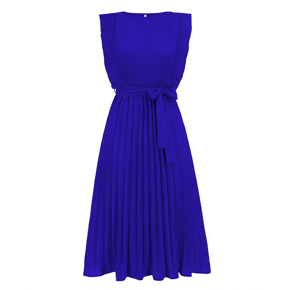 Sofia™ | Pleated Midi Dress with Belt