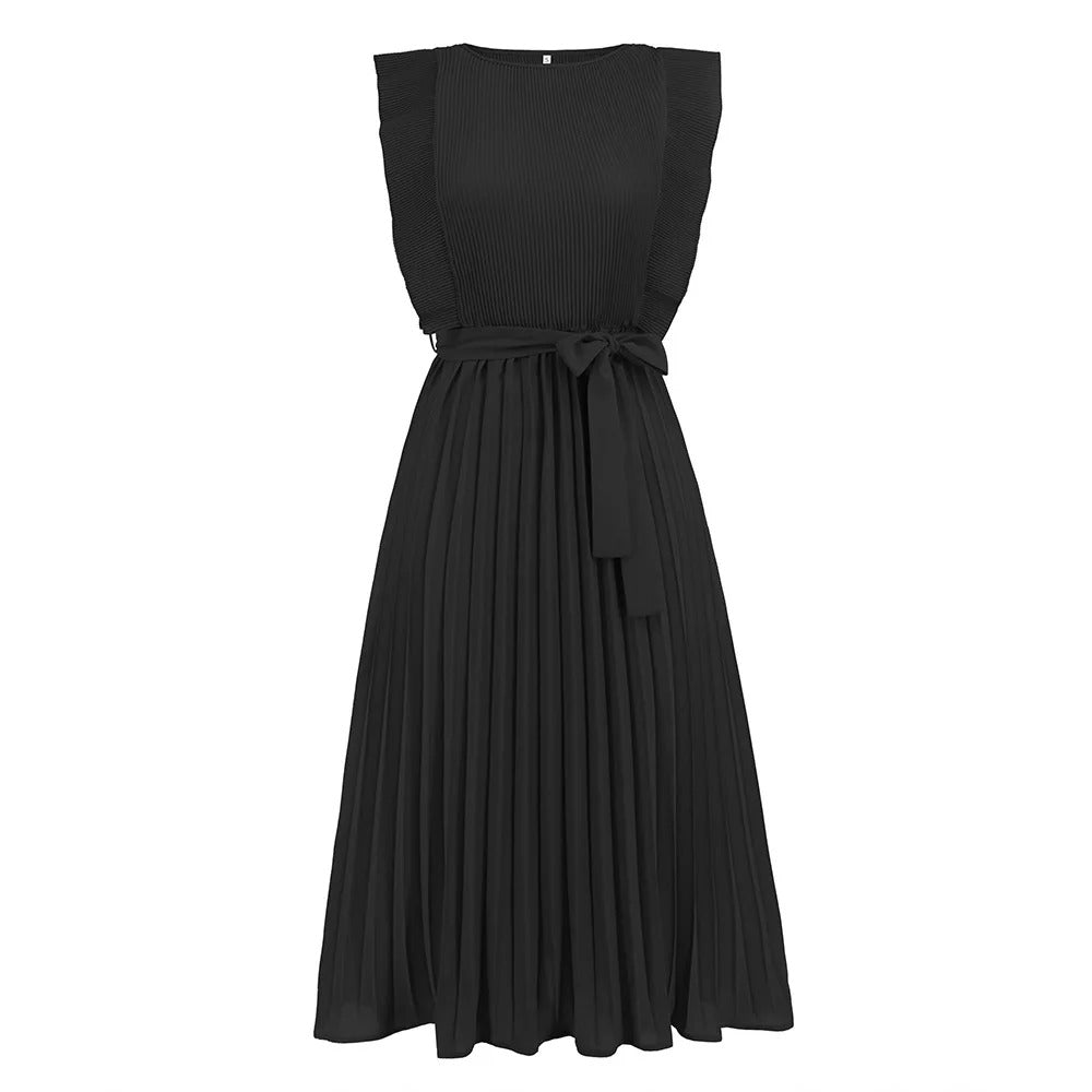 Sofia™ | Pleated Midi Dress with Belt