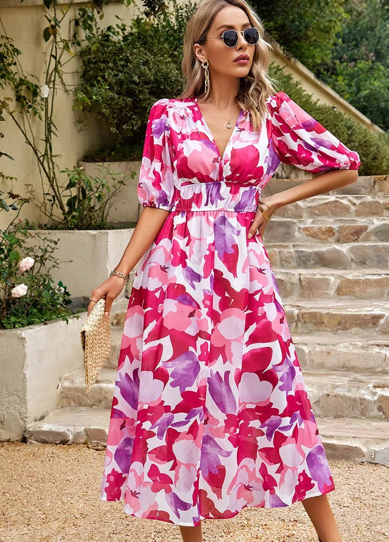 Luna™ | Floral Chiffon Midi Dress