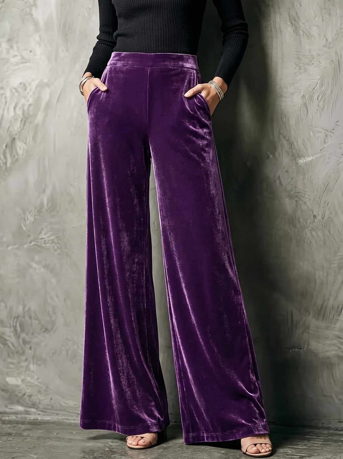 velouria plum velvet palazzo trousers
