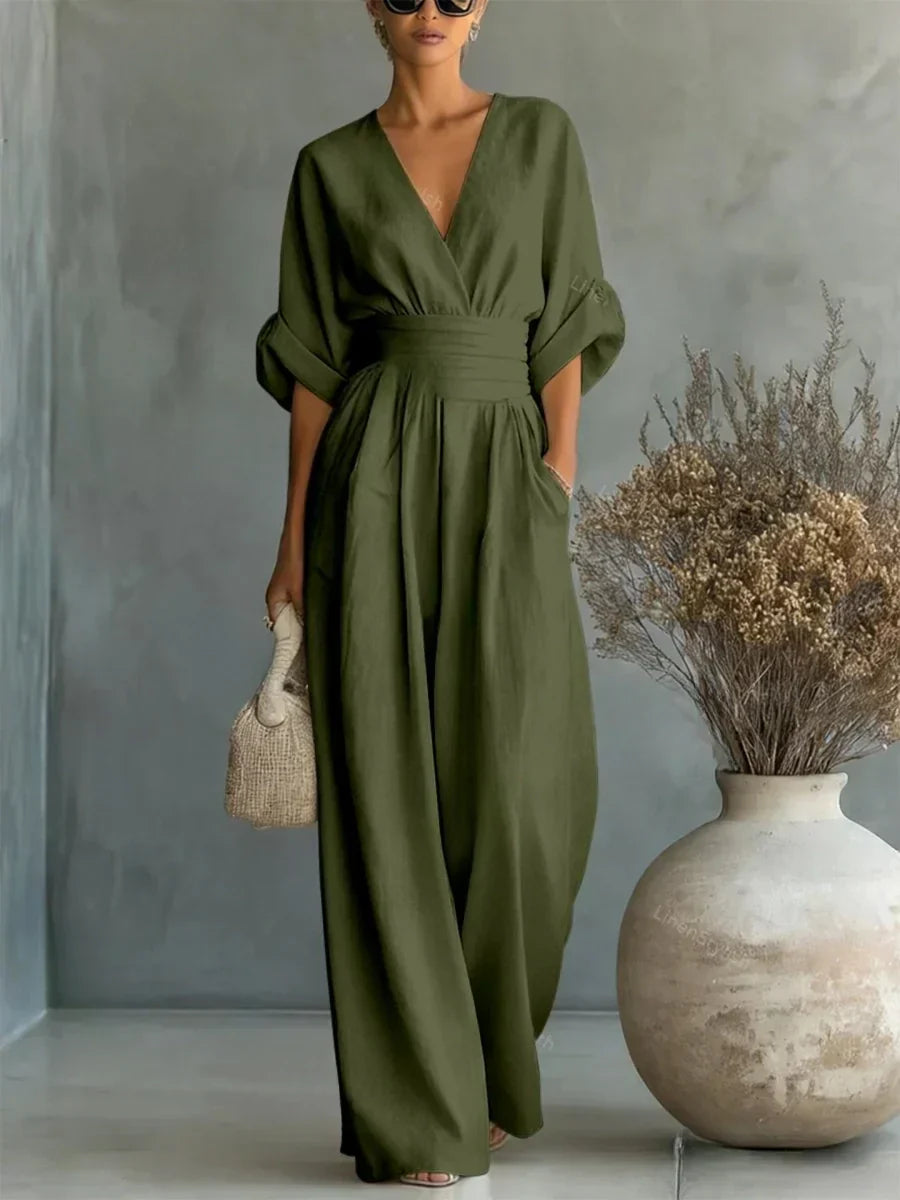 Katarina™ | Elegant V-Neck High-Waisted Wide-Leg Jumpsuit