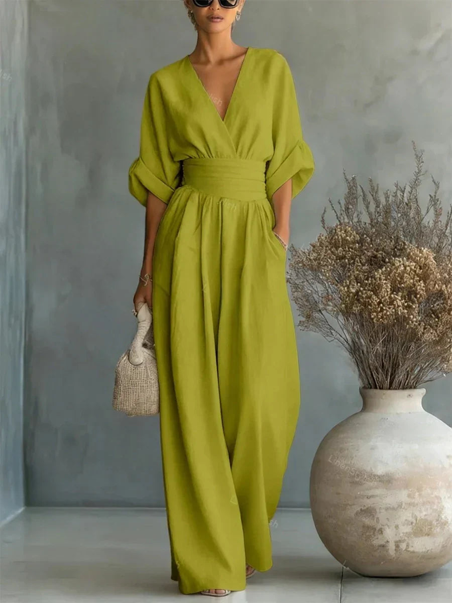 Katarina™ | Elegant V-Neck High-Waisted Wide-Leg Jumpsuit