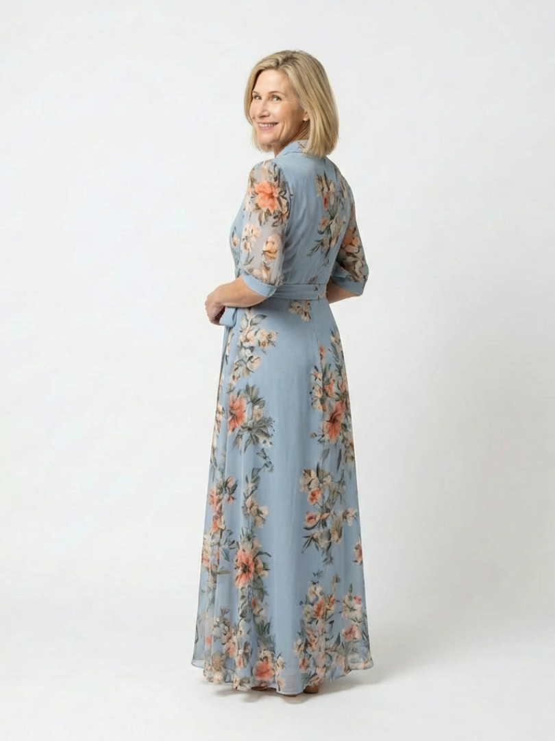 Elowen™ | Floral Wrap V Neck Maxi Dress