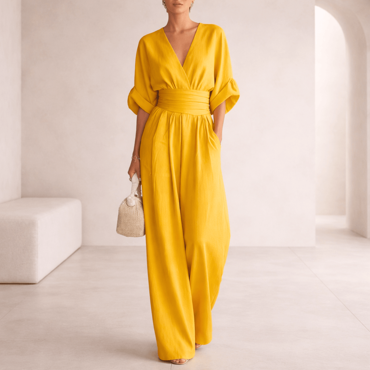 Elira | Essential V-Neck Wide-Leg Jumpsuit for Women