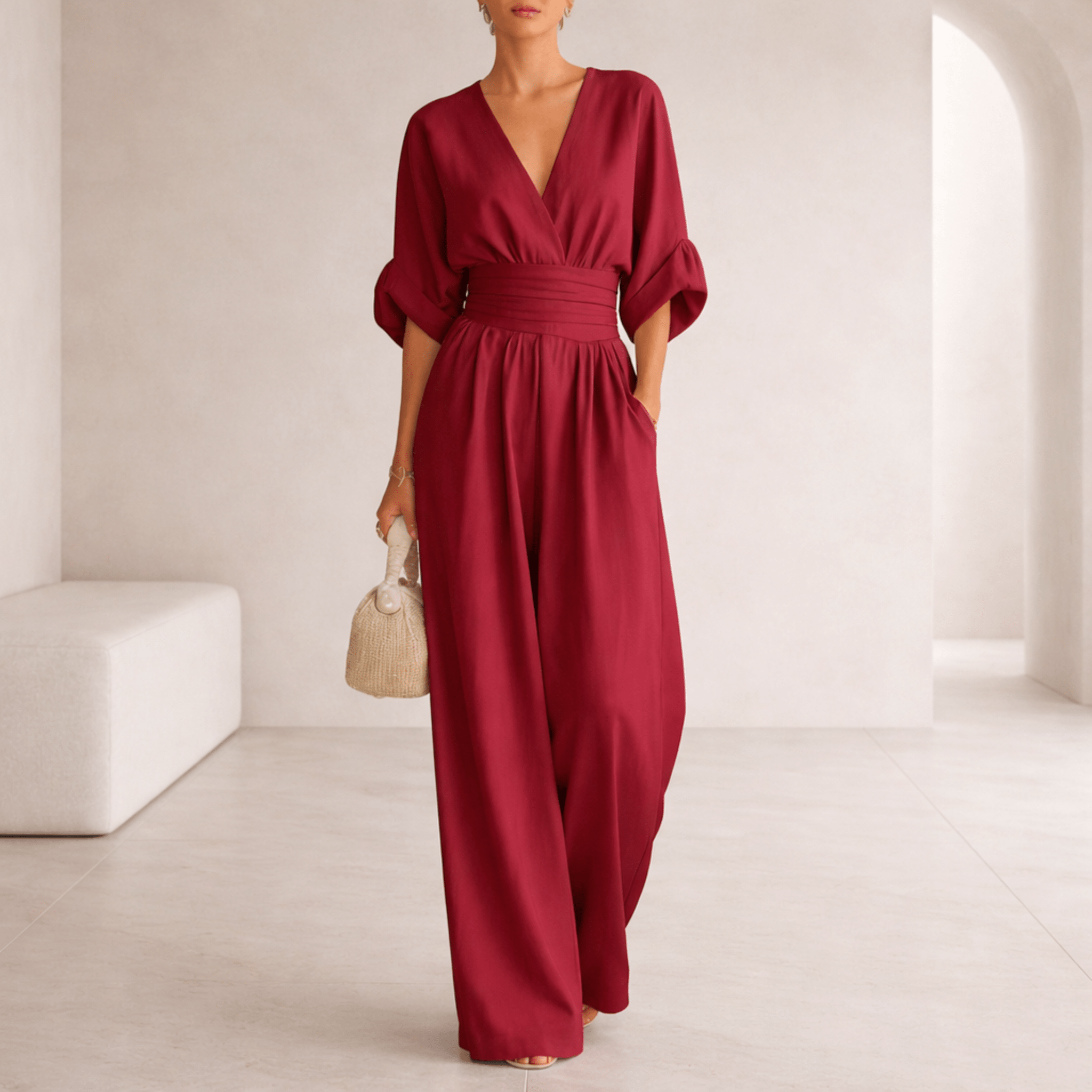 Elira | Essential V-Neck Wide-Leg Jumpsuit for Women