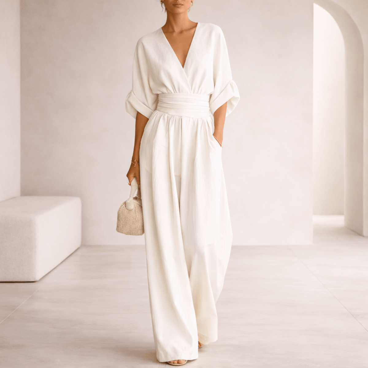 Elira | Essential V-Neck Wide-Leg Jumpsuit for Women