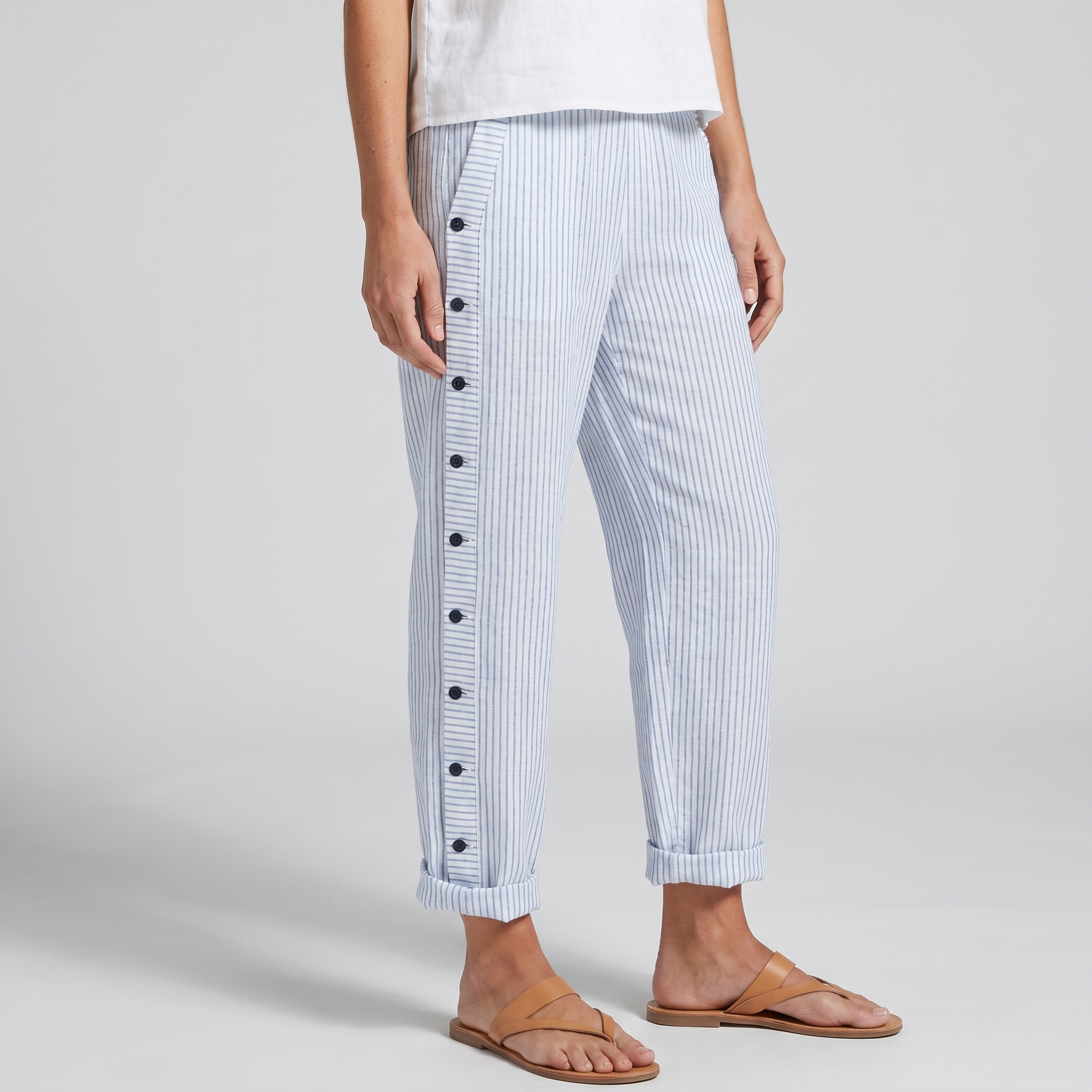 Clavette™ | Striped Panel Button Trousers