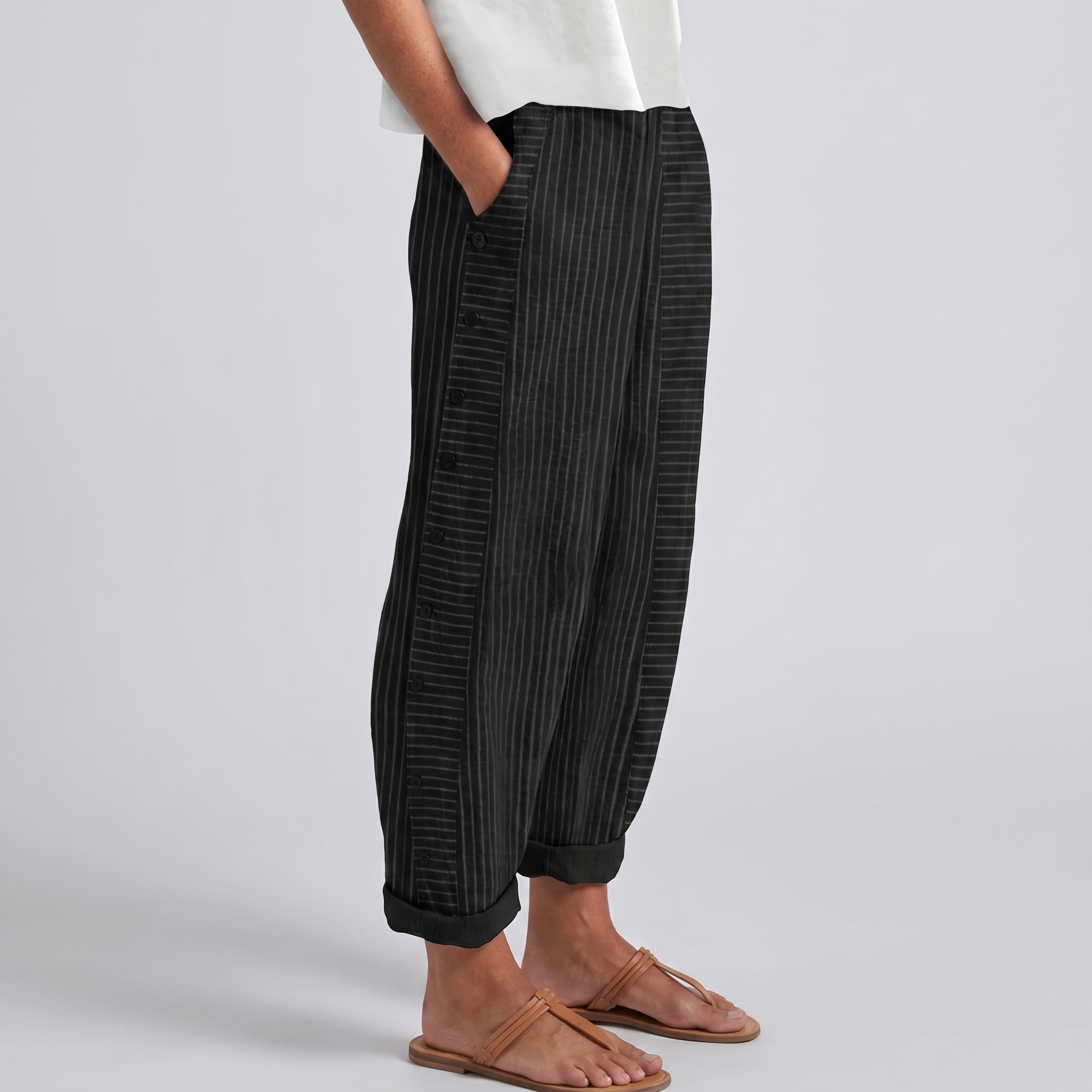 Clavette™ | Striped Panel Button Trousers