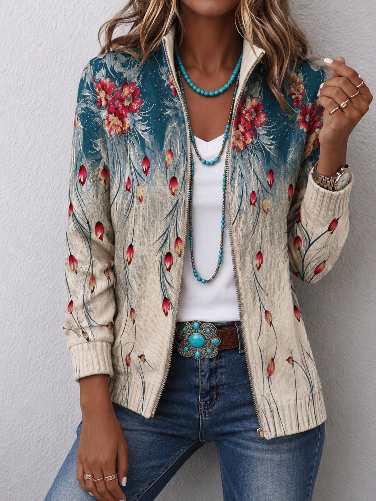 Zillah™ | Floral Peacock Feather Gradient Print