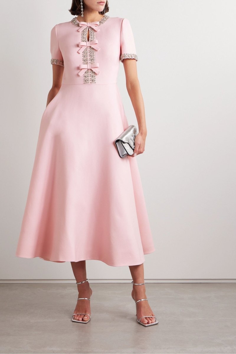 Arcella™ | Crystal-Embellished Bow Midi Dress