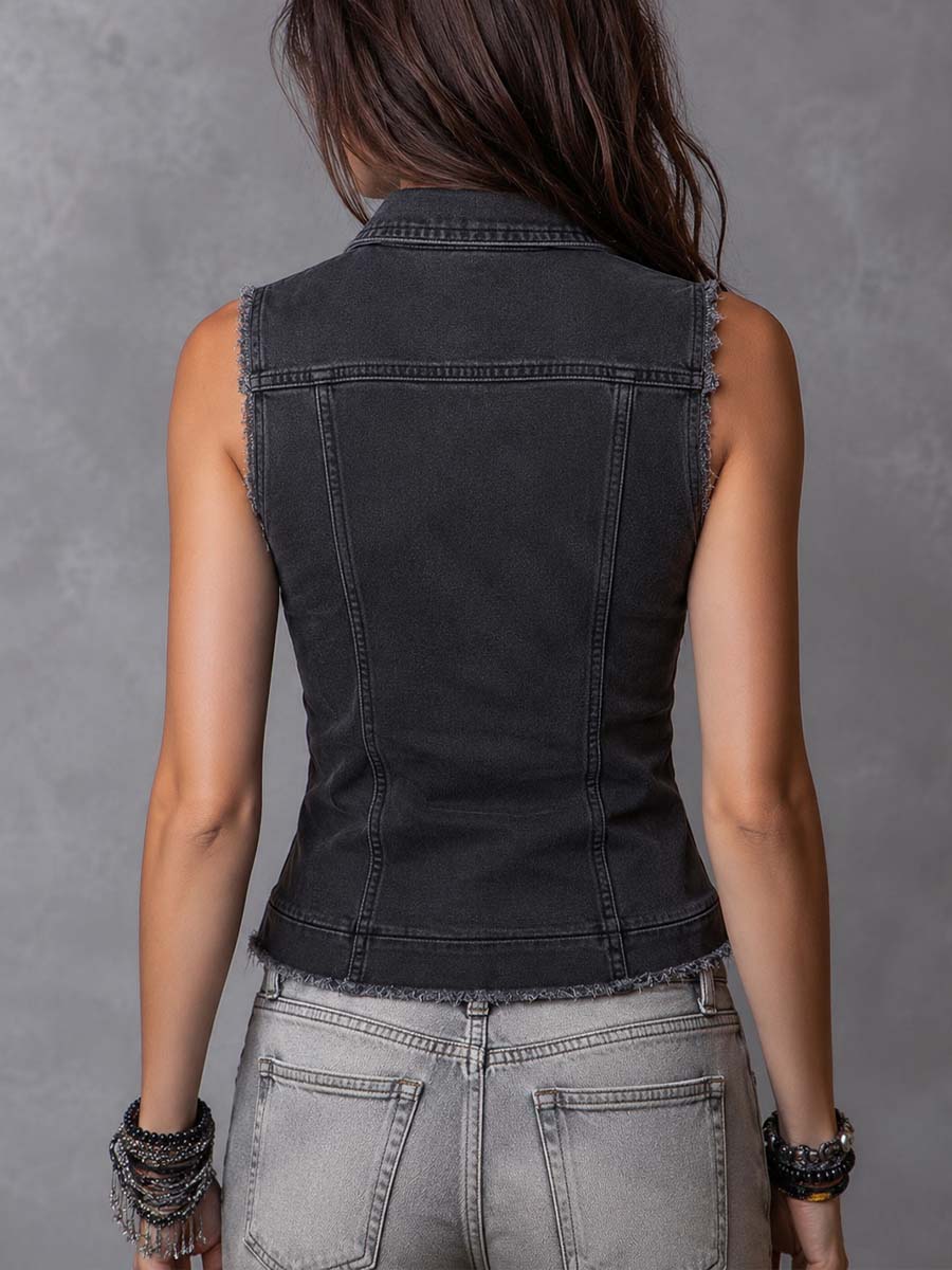 Bardette™ | Zip-Front Distressed Hem Vest