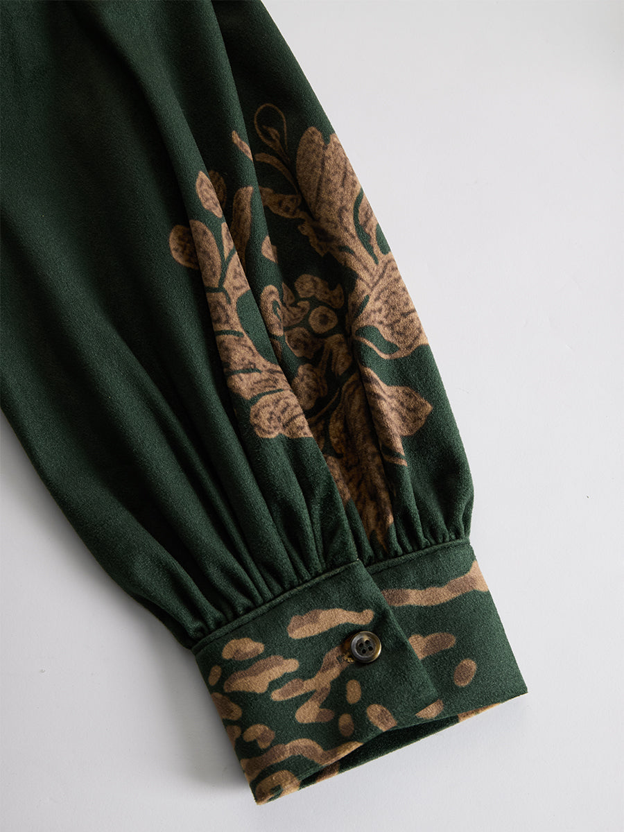 Brelaine™ | Retro Silhouette Printed Green Tassel Maxi Dress