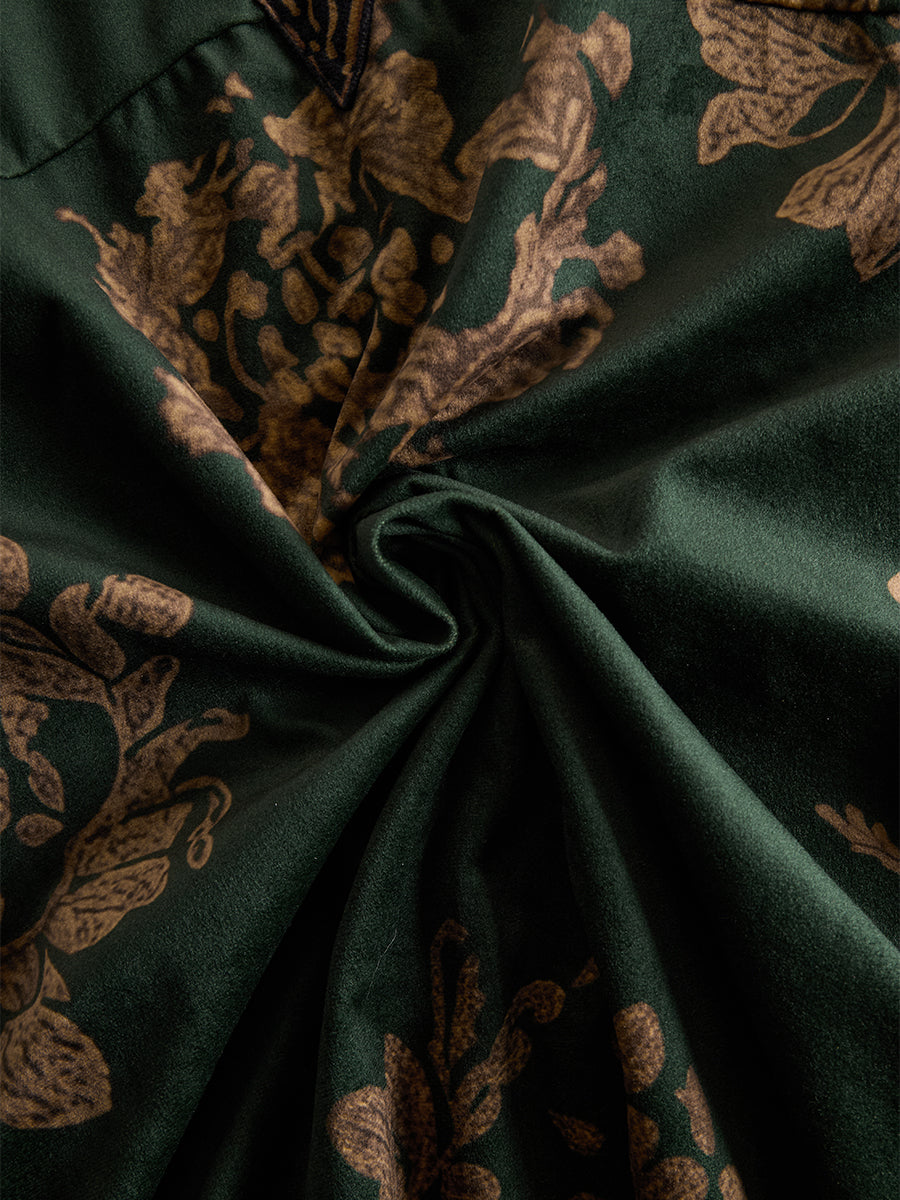 Brelaine™ | Retro Silhouette Printed Green Tassel Maxi Dress
