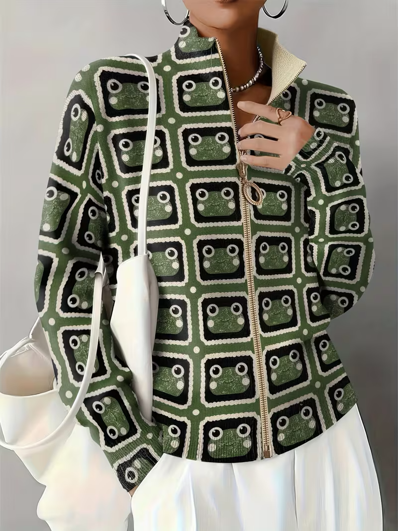 Clemency™ | Retro Tile Zip Cardigan — 1