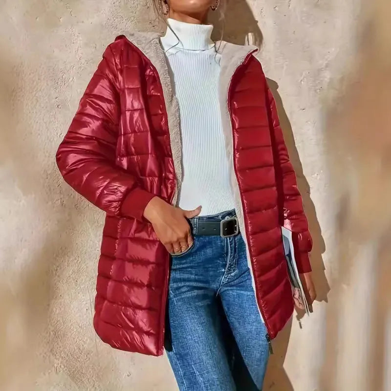 Women's Quilted Jacket with Hood and Zipper