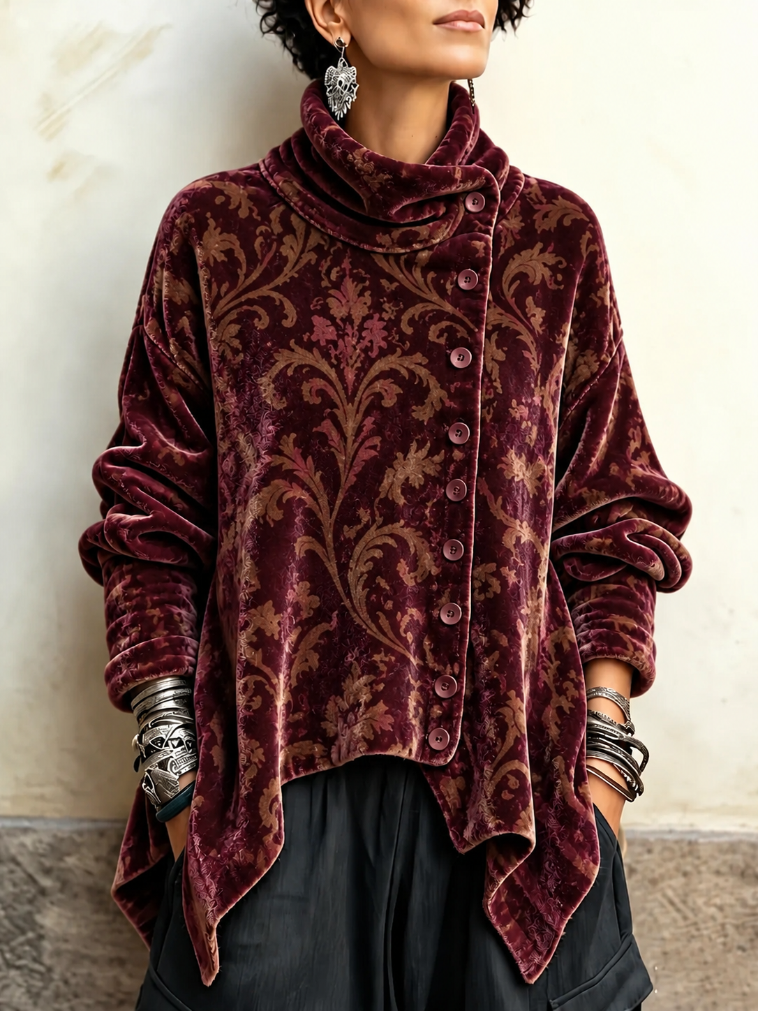 Arabesca™ | Vintage Floral Cowl Neck Top