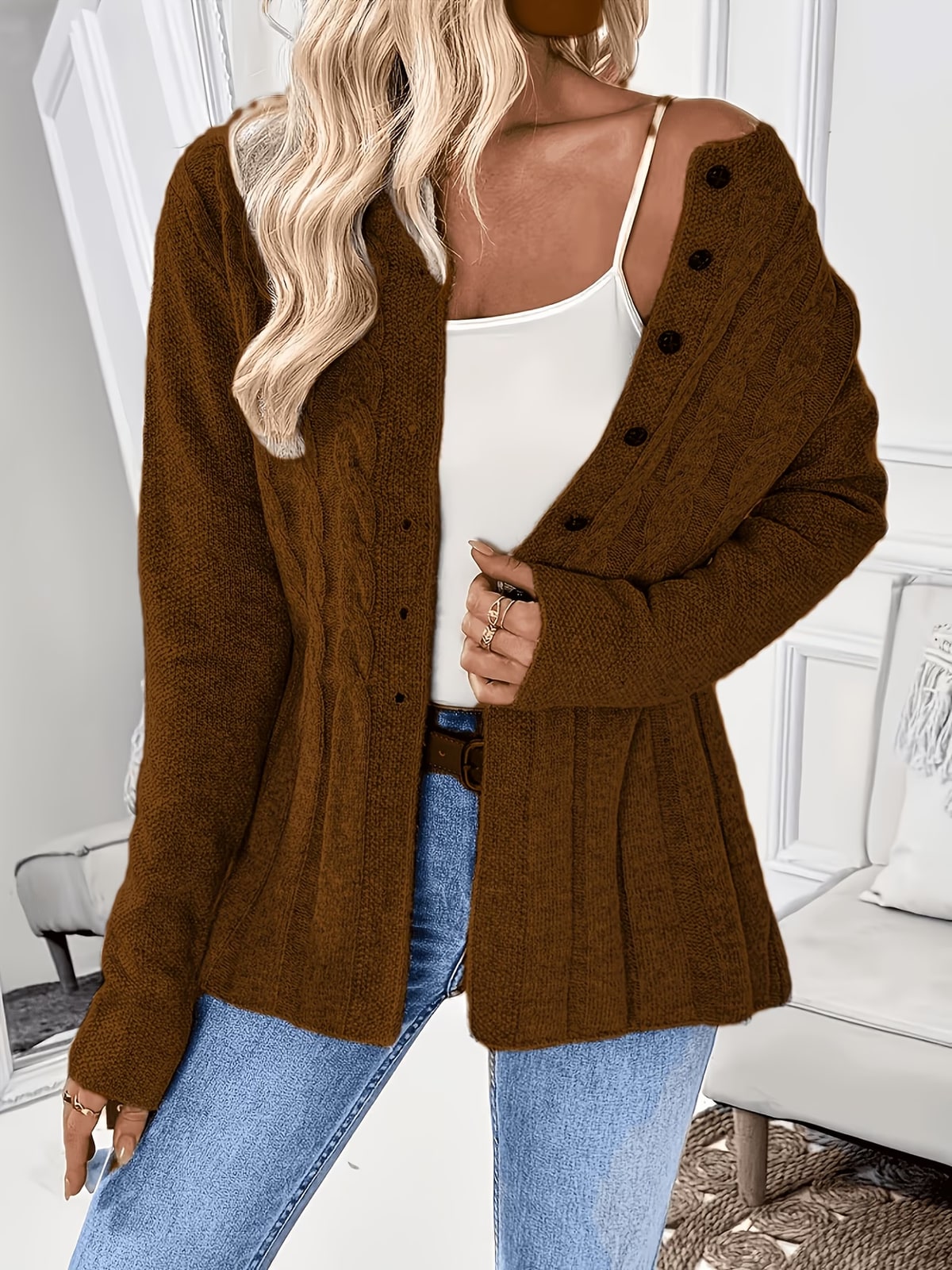 Calder | Rust Peplum Knit Cardigan