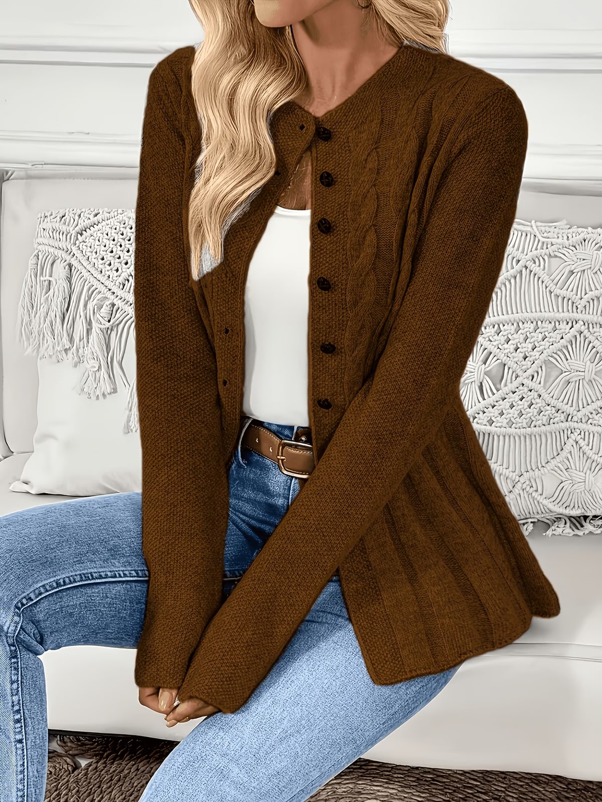Calder | Rust Peplum Knit Cardigan