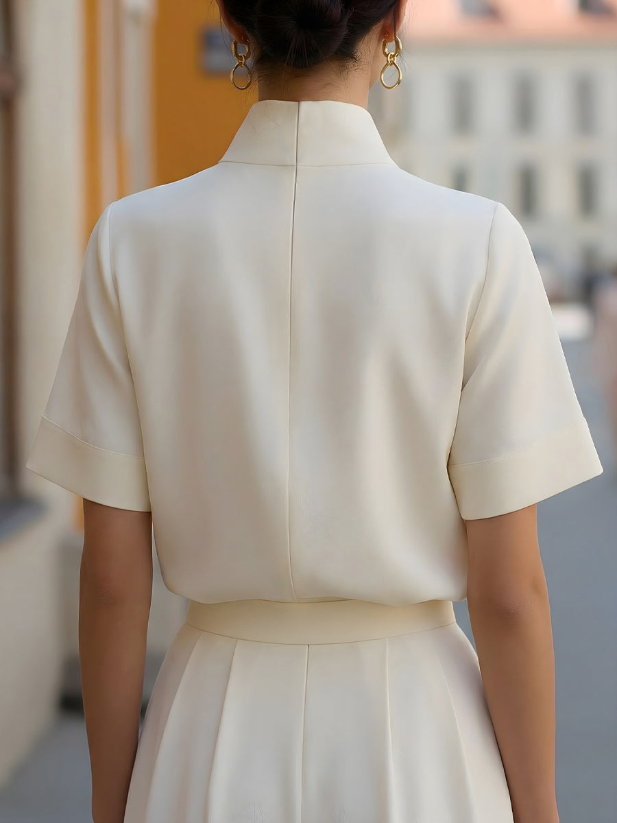 Kendra™ | Minimalist Structured Stand-Collar Blouse
