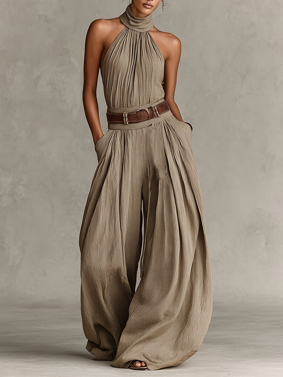 Adriana™ | Wide Leg Halter Neck Boho Jumpsuit