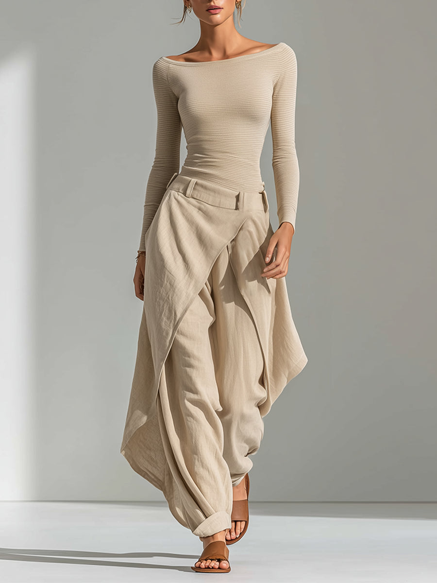 Mireanda™ | Boat Neck Top and Layered Wide-Leg Trouser Set