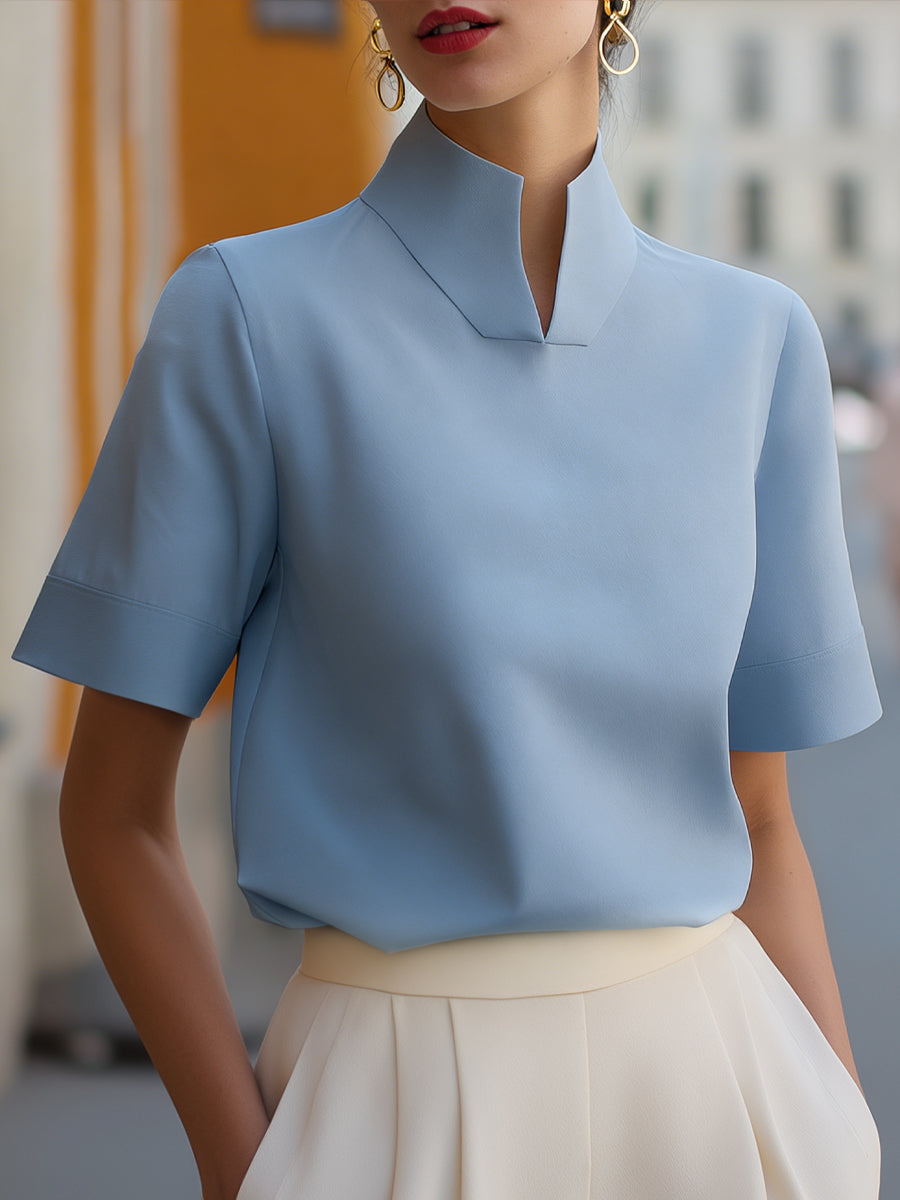 Kendra™ | Minimalist Structured Stand-Collar Blouse