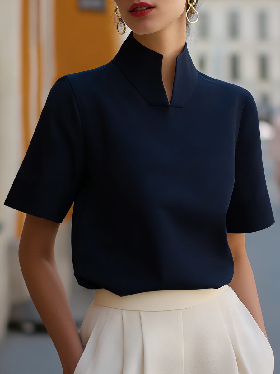 Kendra™ | Minimalist Structured Stand-Collar Blouse