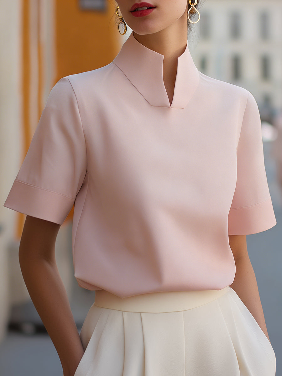 Kendra™ | Minimalist Structured Stand-Collar Blouse