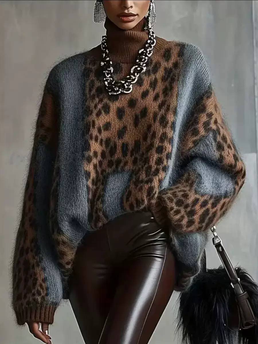 Rhodora™ | Leopard Colour-Block Turtleneck — 1