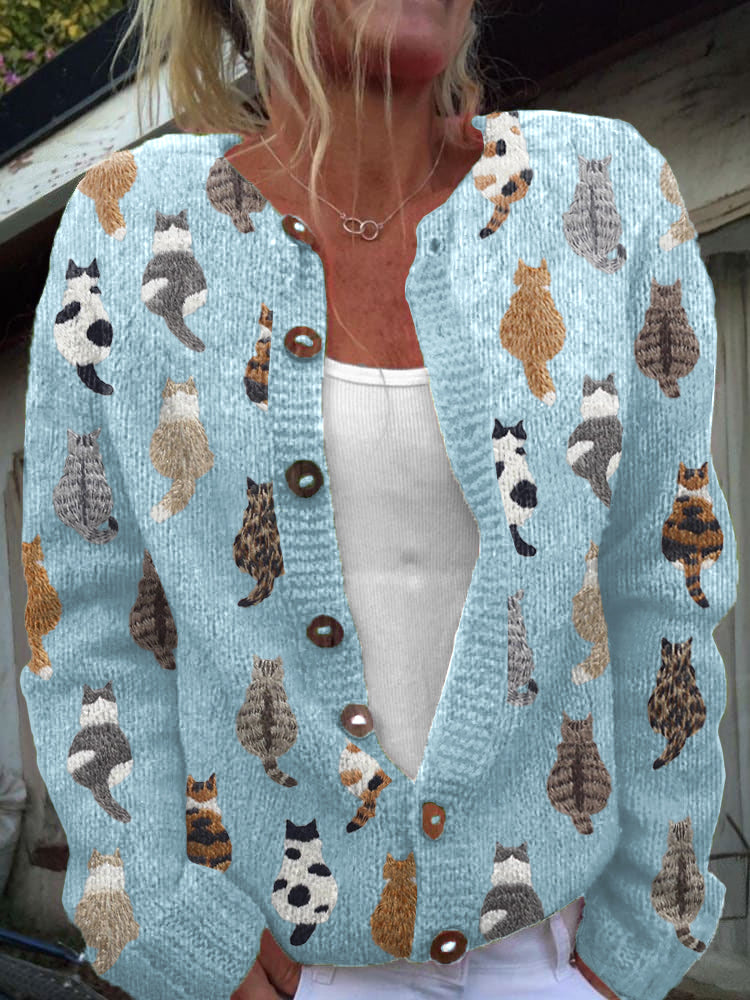 Lottara™ | Cozy Cat Print Cardigan
