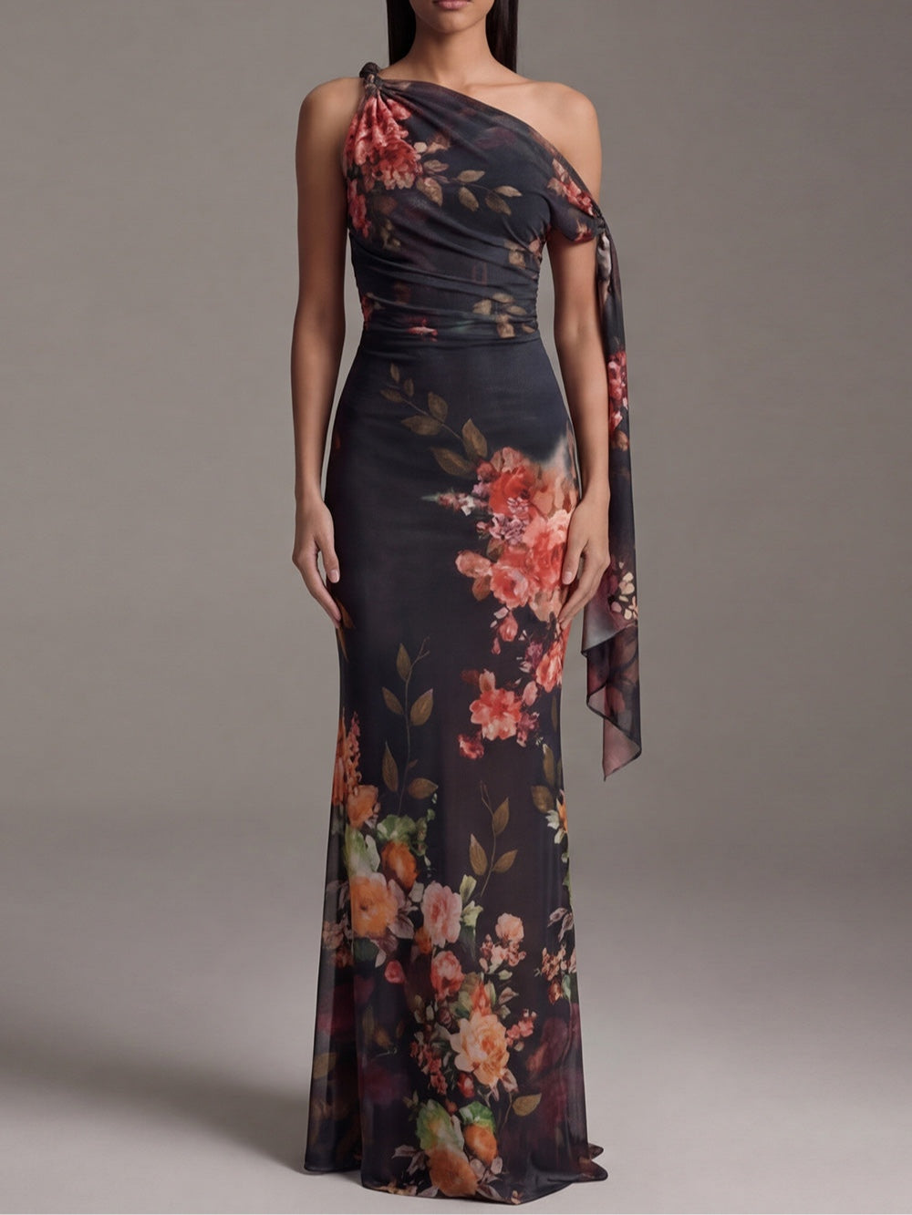 Kassara™ | One-Shoulder Printed Pleated Maxi Dress