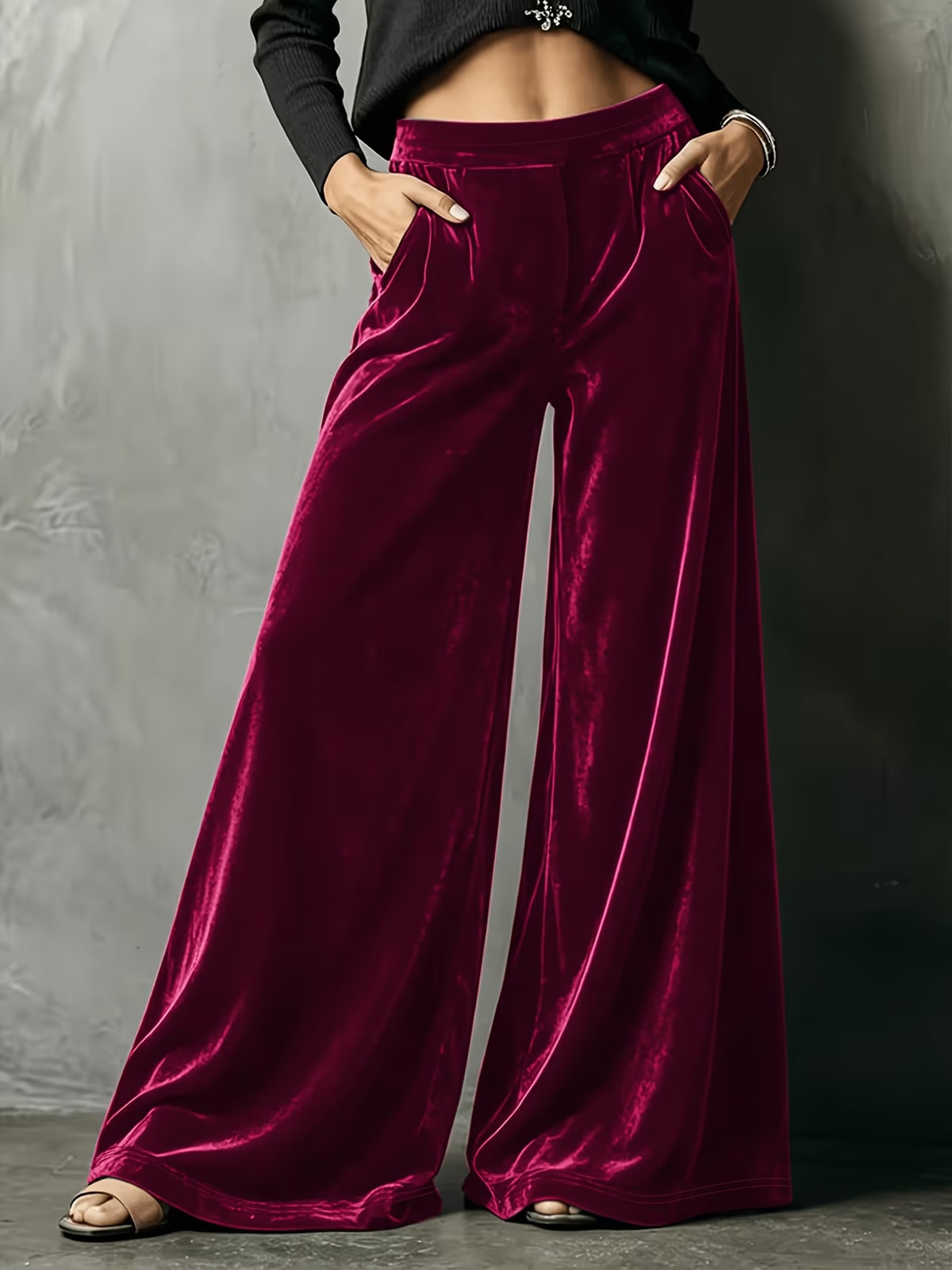 Cybelle | Wine Velvet Palazzo Trousers