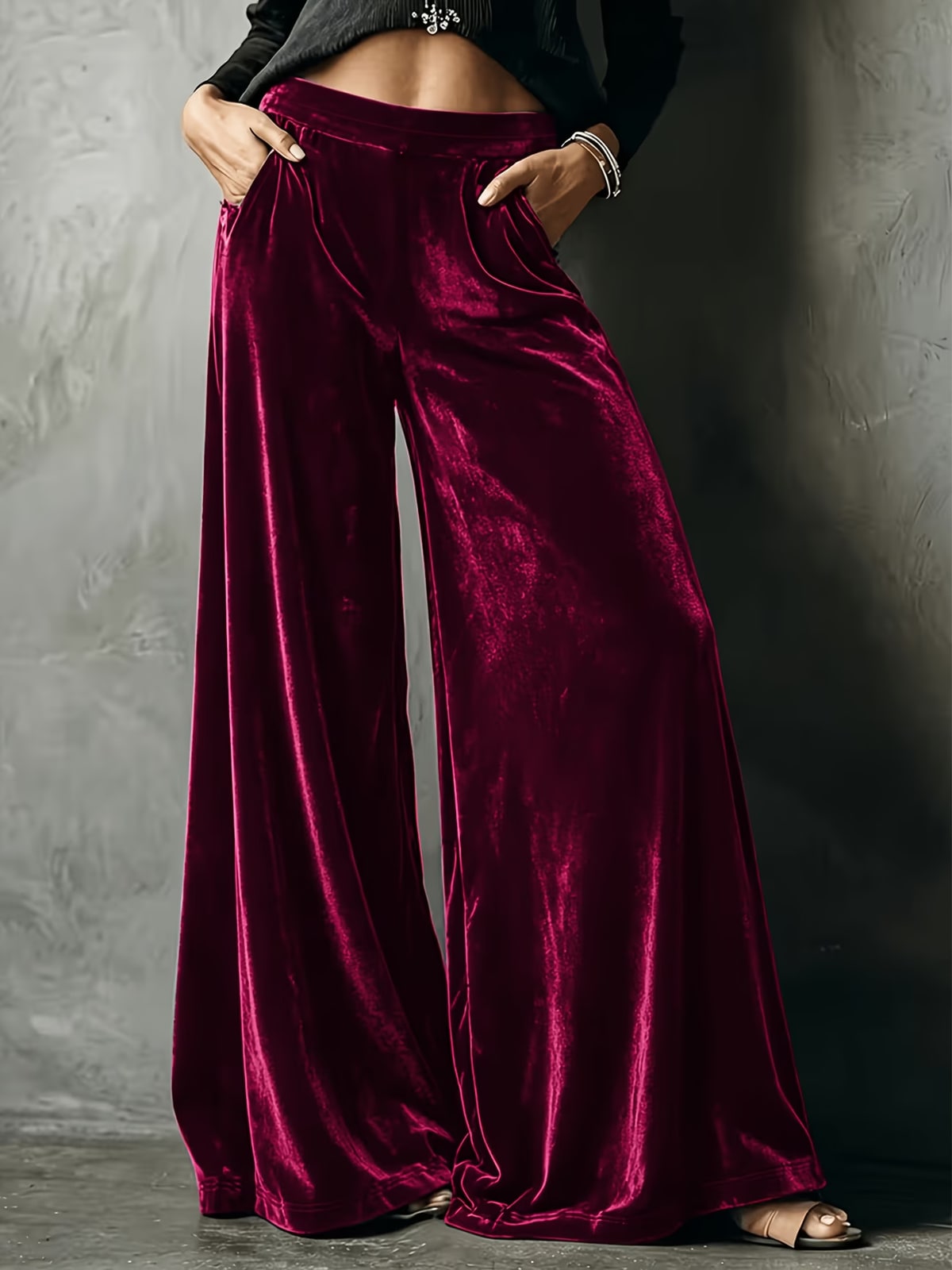 Cybelle | Wine Velvet Palazzo Trousers