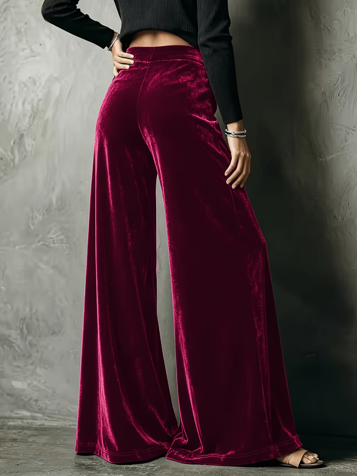 Cybelle | Wine Velvet Palazzo Trousers