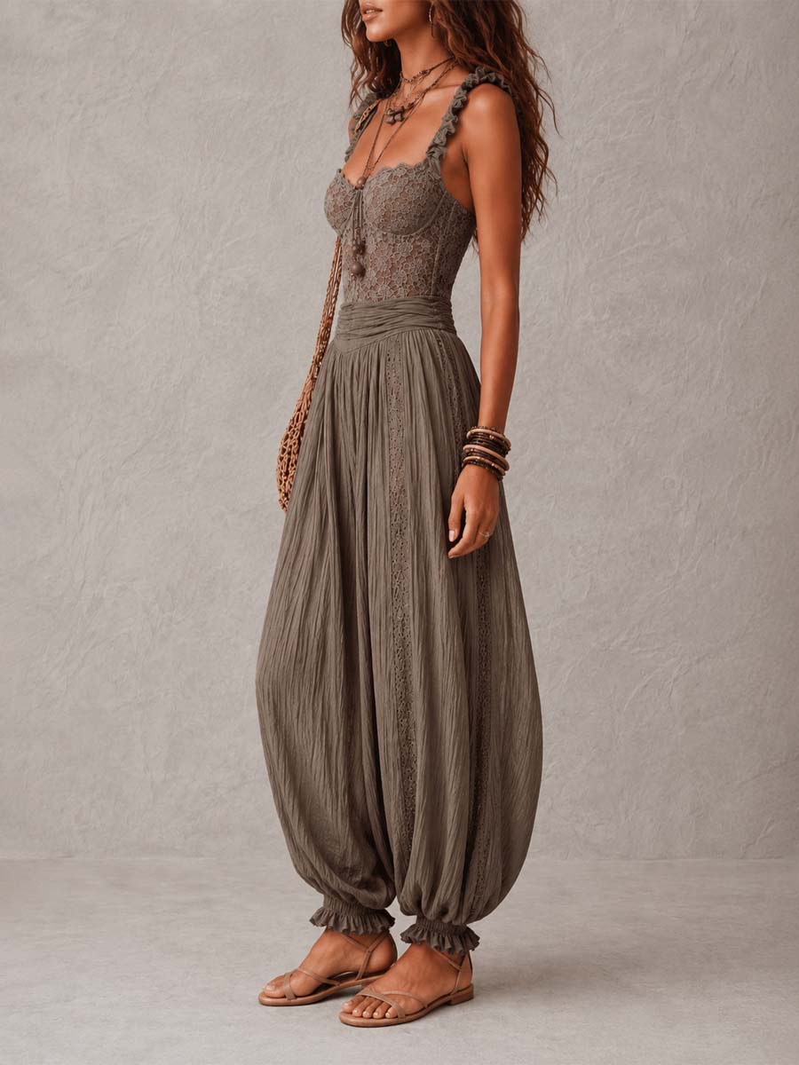 Nadira™ | Lace Bandeau and Pleated Harem Pants Set