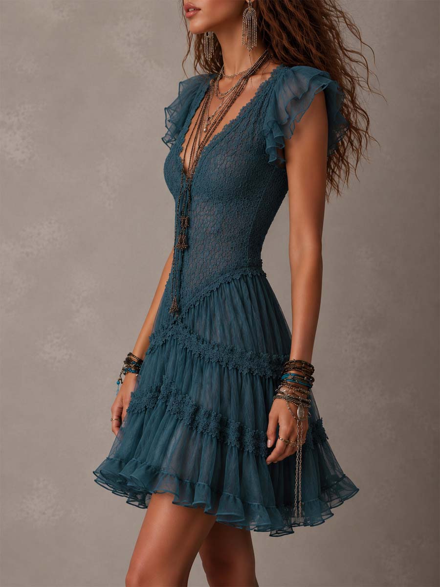 Louretta™ | Vintage Ruffle Mini Dress