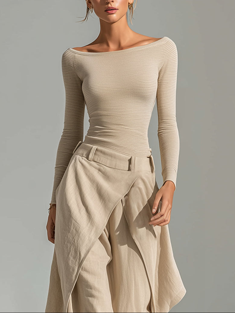 Mireanda™ | Boat Neck Top and Layered Wide-Leg Trouser Set