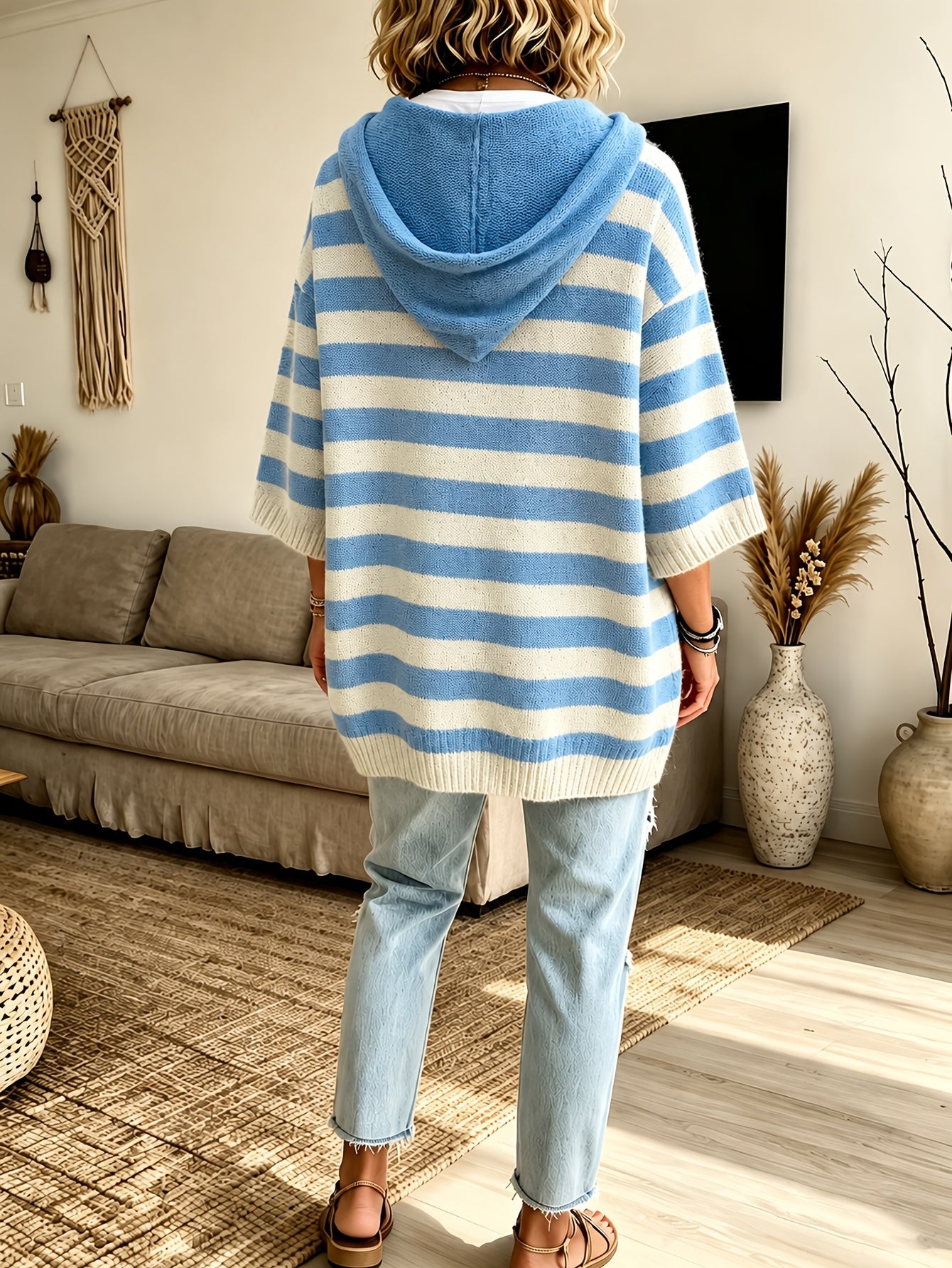 Falloway™ | Striped Hooded Cape Sweater