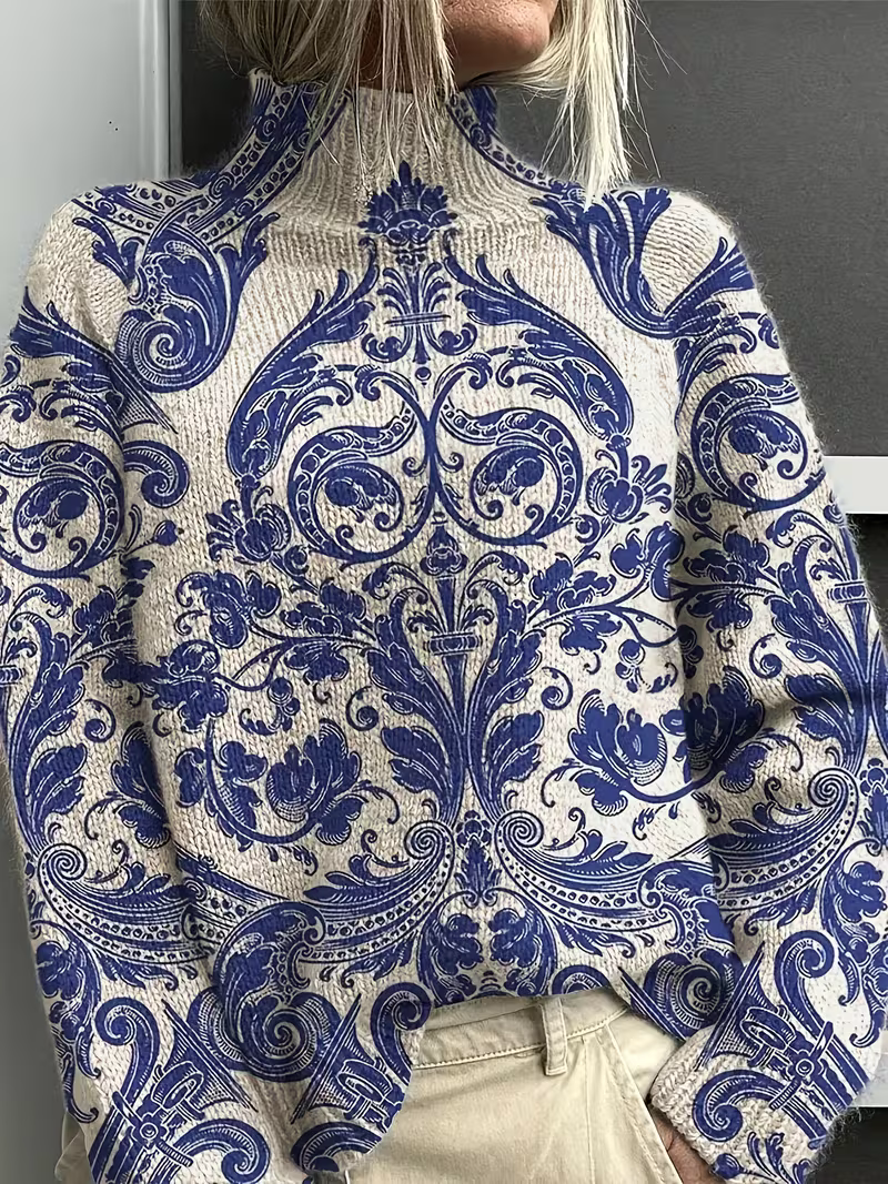 Katriona™ | Delft Damask Turtleneck — 1