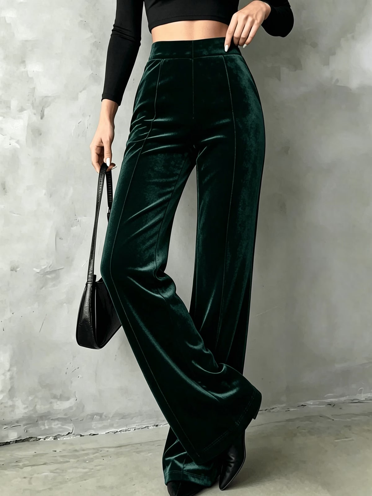 Anneke | Emerald Velvet Wide-Leg Trousers