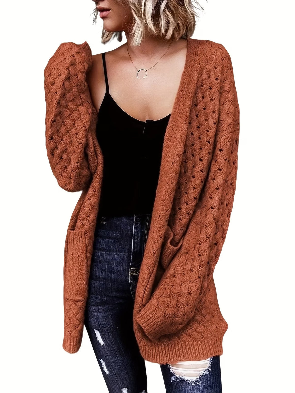 Keeley | Rust Openwork Longline Cardigan
