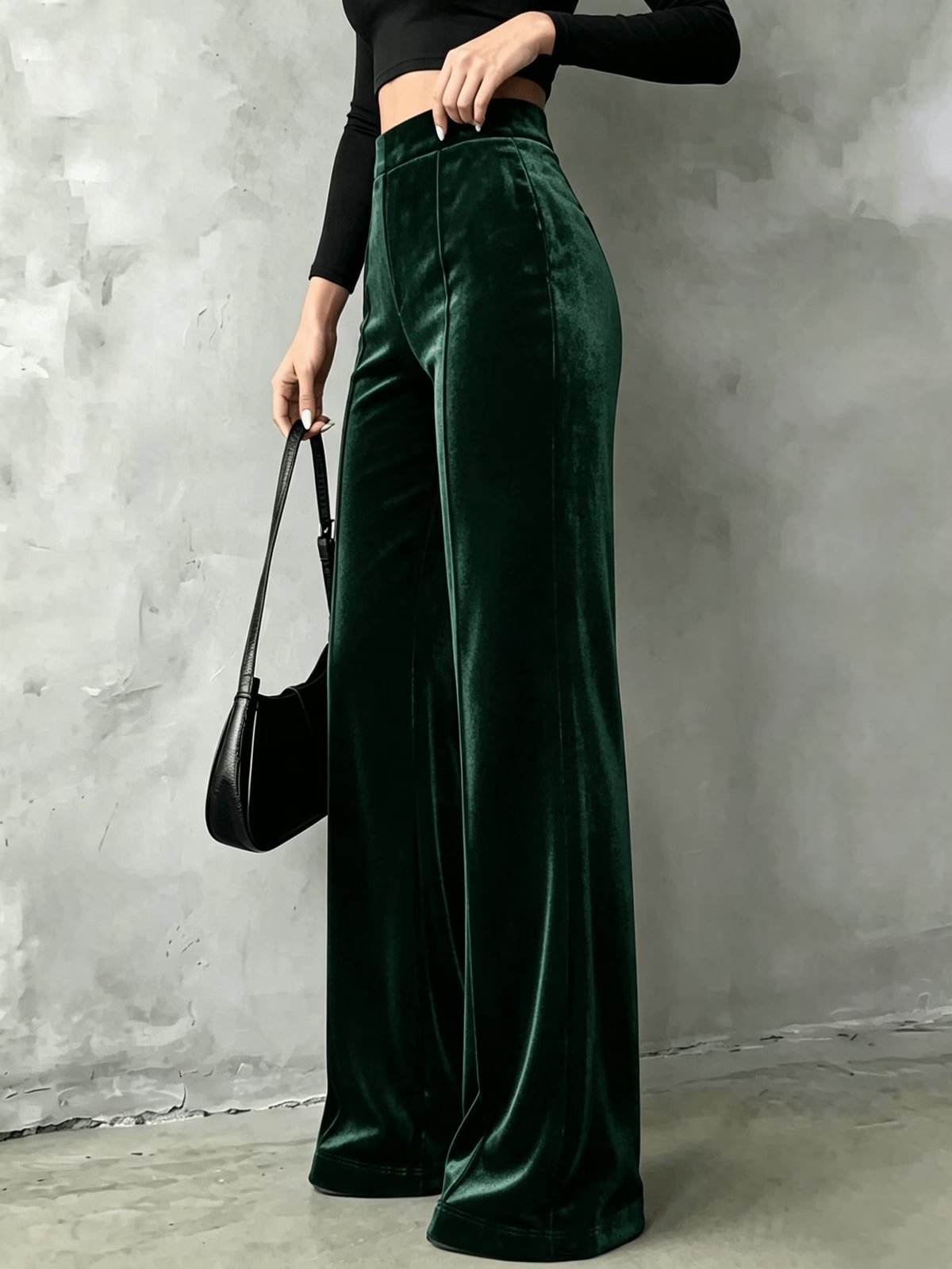 Anneke | Emerald Velvet Wide-Leg Trousers