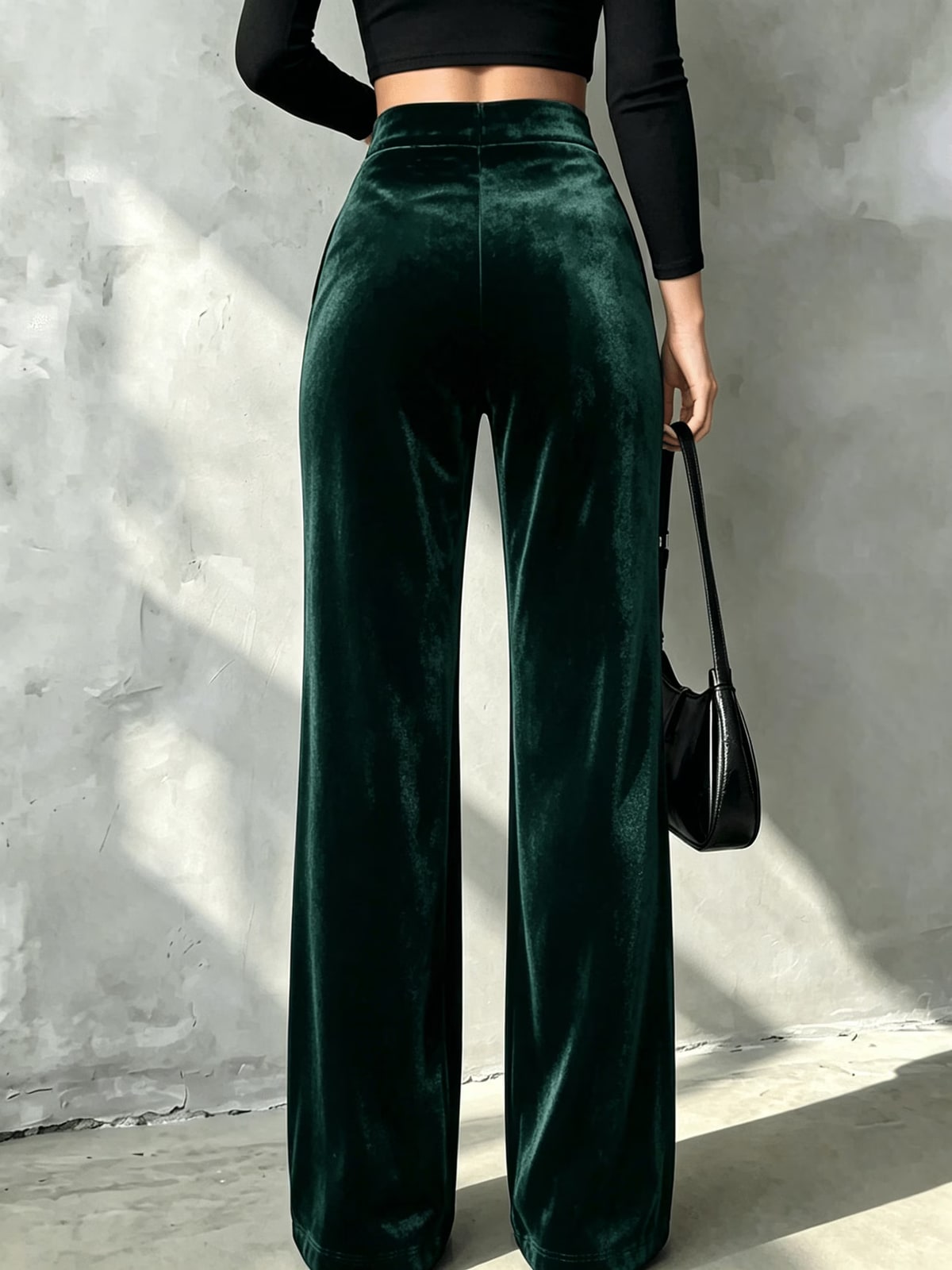 Anneke | Emerald Velvet Wide-Leg Trousers