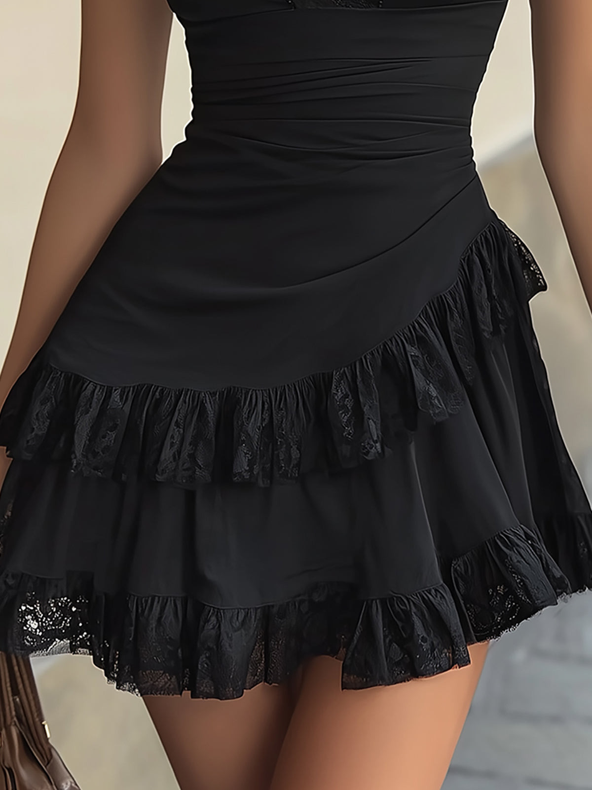 Veradette™ | Deep V-Neck Lace Ruffle Mini Dress