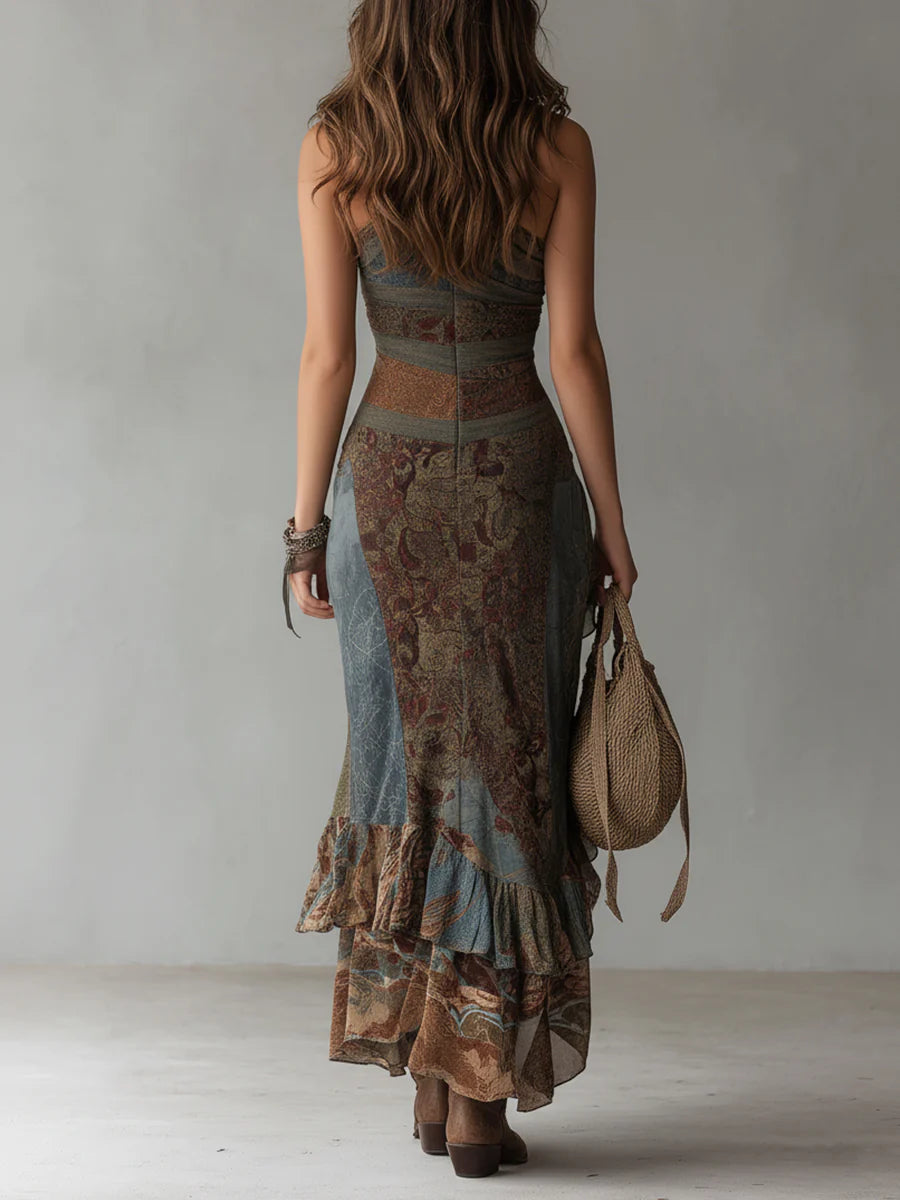 Golvara™ | Printed One-Shoulder Maxi Dress with High Slit