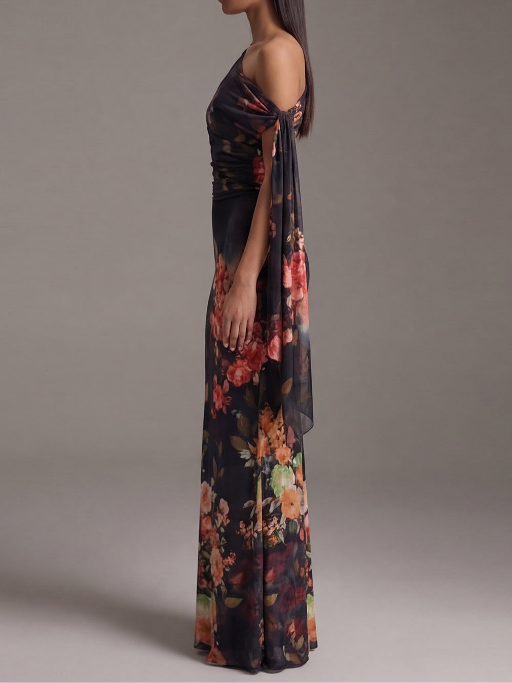 Kassara™ | One-Shoulder Printed Pleated Maxi Dress