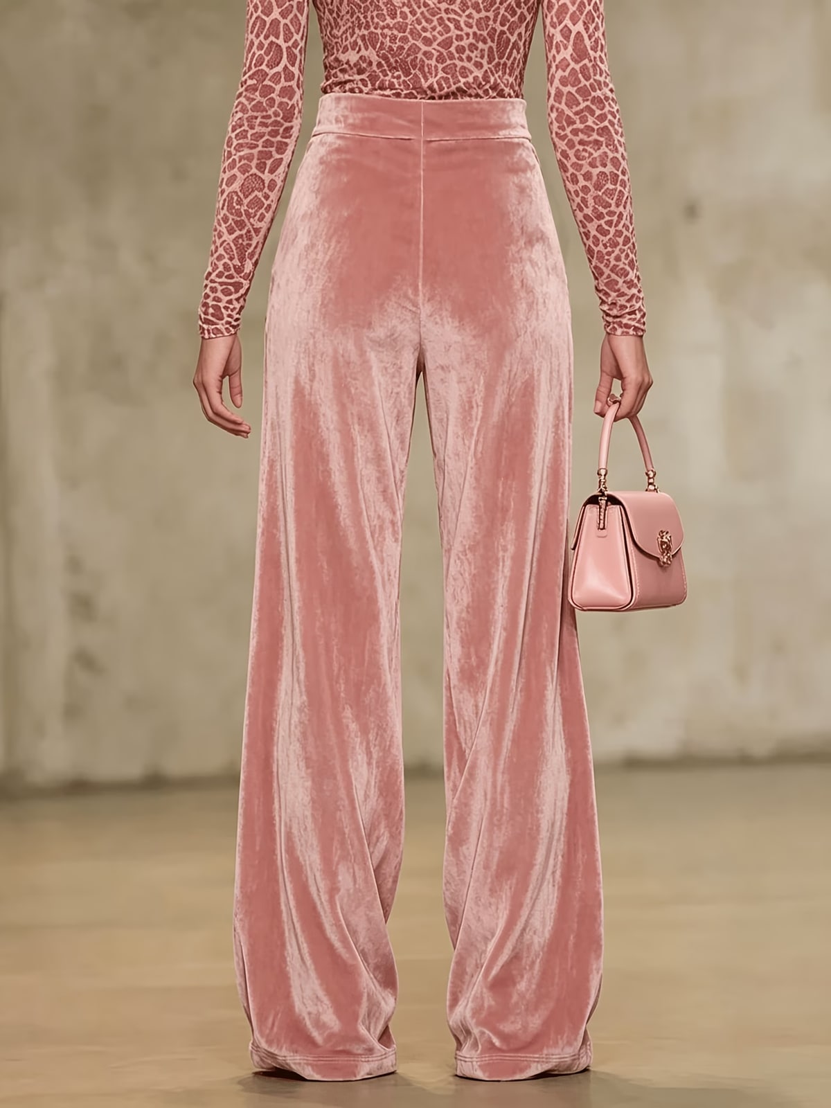 Georgette | Blush Velvet Wide-Leg Trousers